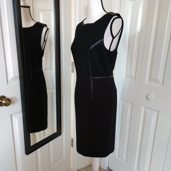 Trina Turk Black w/Leather Trim Sheath Dress 8 - Picture 2 of 12